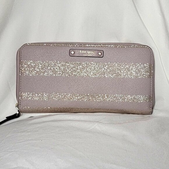 Kate Spade Handbags - Kate Spade NY Haven Lane Zip-Around Wallet in a Gray/Lavender w/ Glitter Stripes